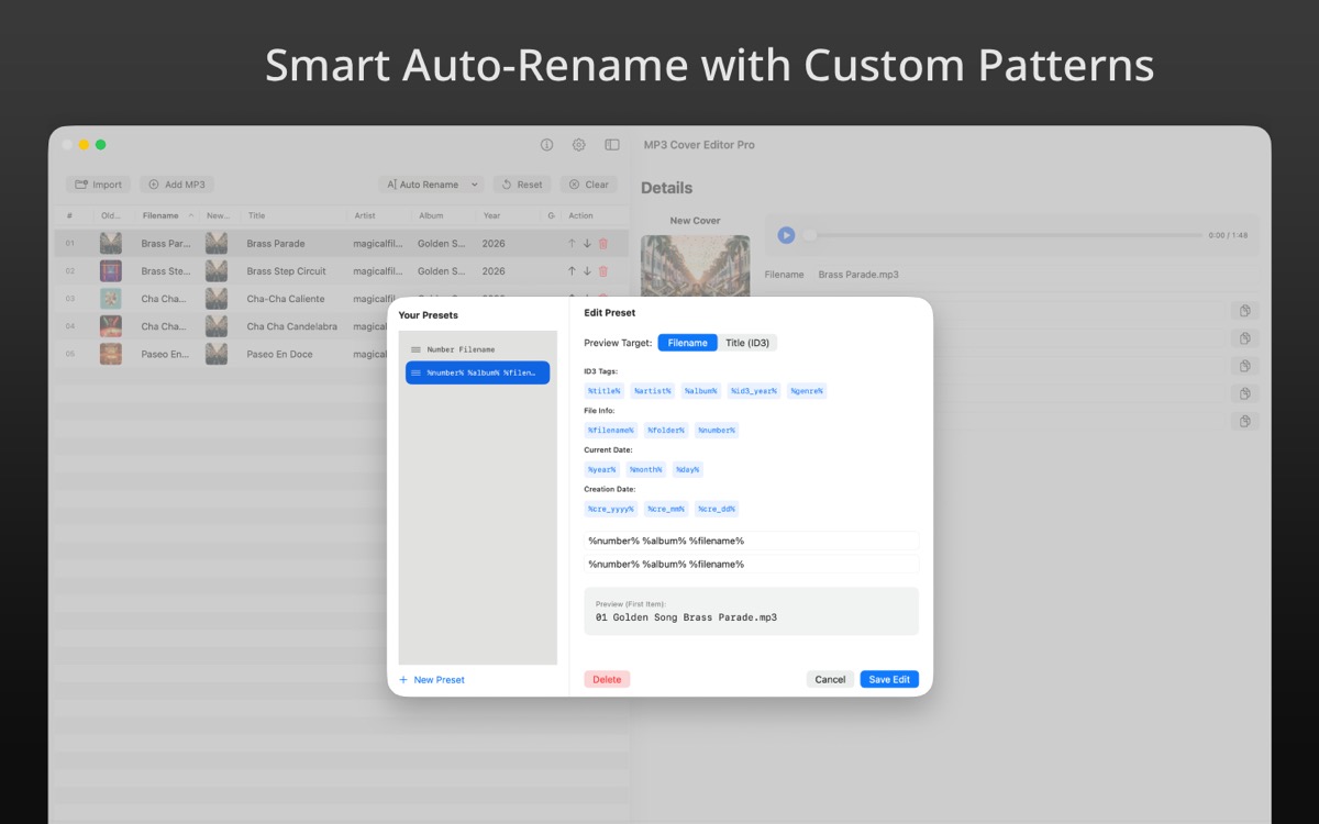 Auto rename configuration screen
