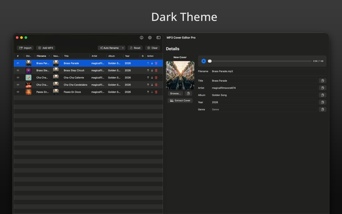 Audio preview screen